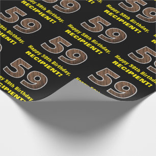 59th Birthday: Name & Faux Wood Grain Pattern "59" Wrapping Paper