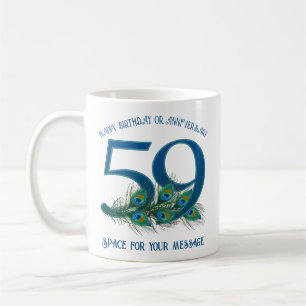 59th Birthday Or Anniversary Peacock Feather Coffee Mug