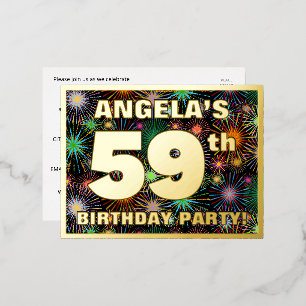 59th Birthday Party: Bold, Colourful Fireworks Loo Foil Invitation Postcard
