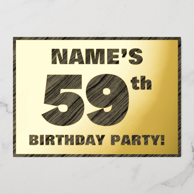 59th Birthday Party — Bold, Faux Wood Grain Text (Front)