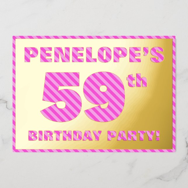 59th Birthday Party — Bold, Fun, Pink Stripes # 59 (Front)