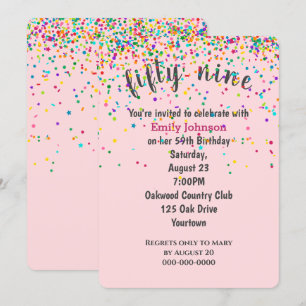 59th Birthday Party Confetti On Pink Invitation