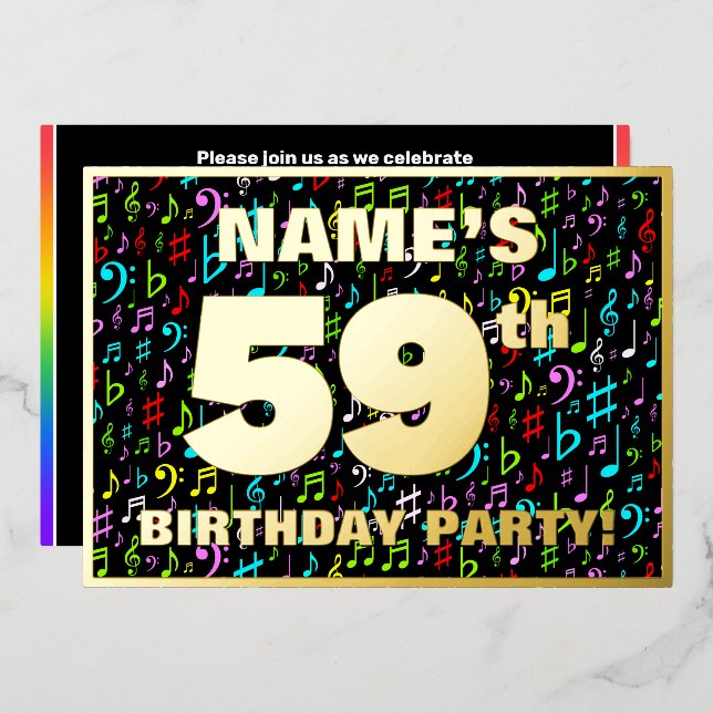 59th Birthday Party — Fun, Colourful Music Symbols (Front/Back)