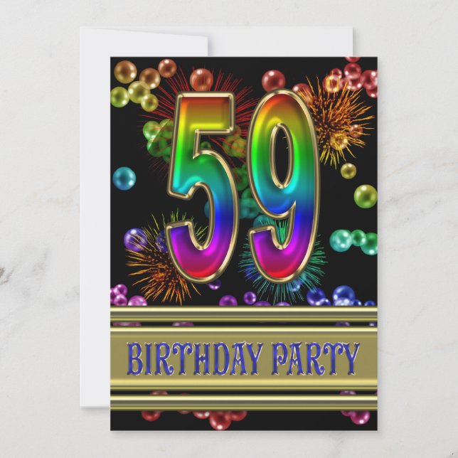 59th Birthday party Invitation with bubbles (Front)