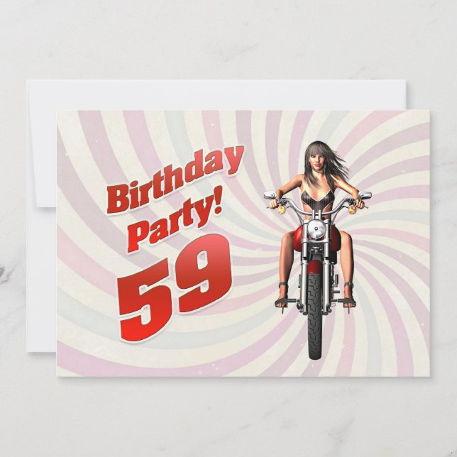 59th birthday party with a girl on a motorbike invitation (Front)