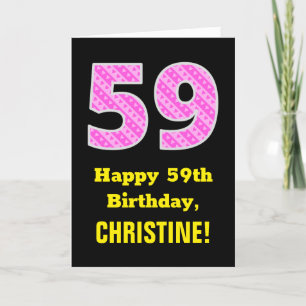 59th Birthday: Pink Stripes and Hearts "59" + Name Card