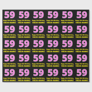 59th Birthday: Pink Stripes and Hearts "59" + Name Wrapping Paper