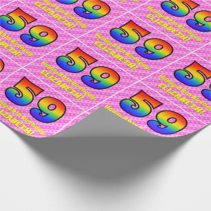 59th Birthday: Pink Stripes & Hearts, Rainbow # 59 Wrapping Paper