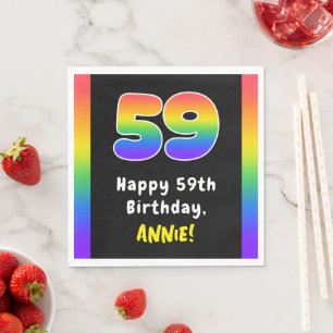 59th Birthday: Rainbow Spectrum # 59, Custom Name Napkin