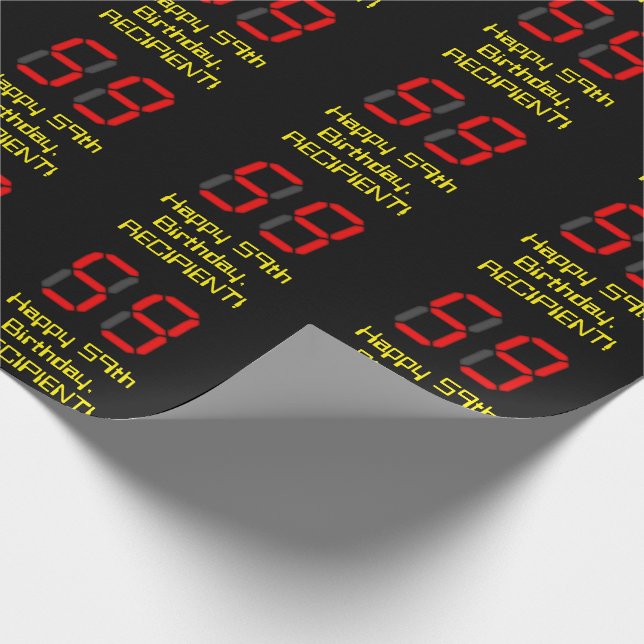 59th Birthday: Red Digital Clock Style "59" + Name Wrapping Paper (Corner)