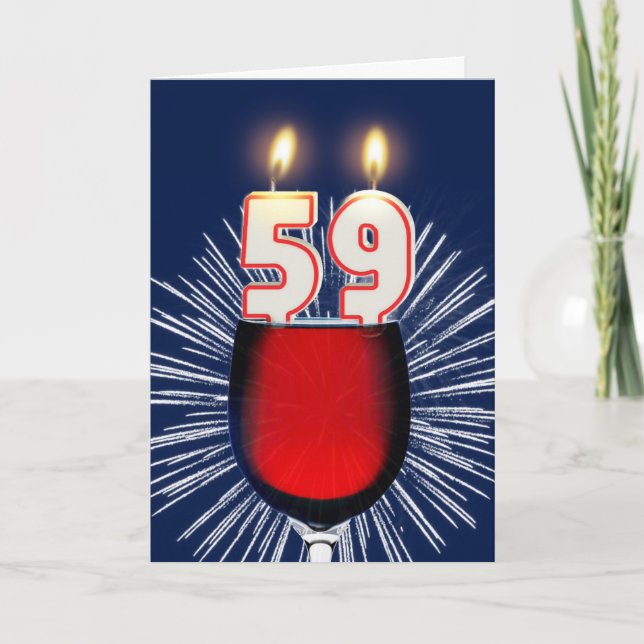 59th Birthday with wine and candles Card (Front)
