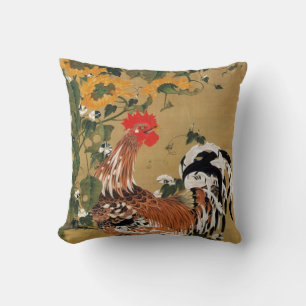 5. 向日葵雄鶏図, 若冲 Sunflower and Rooster, Jakuchū Cushion