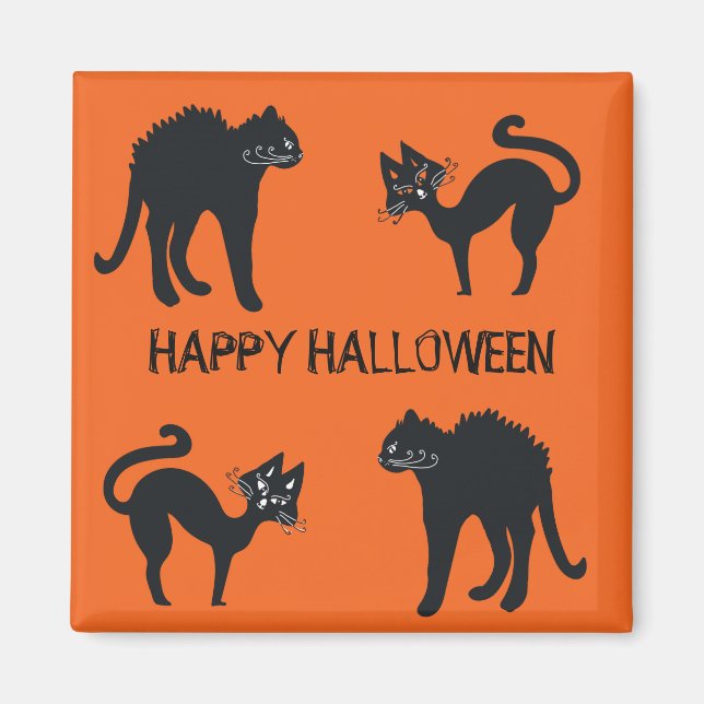 5.1 Cm Square Magnet Happy Halloween Black Cats (Front)