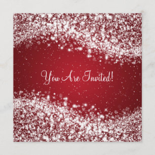 5.25" Elegant Wedding Sparkling Wave Red Invitation