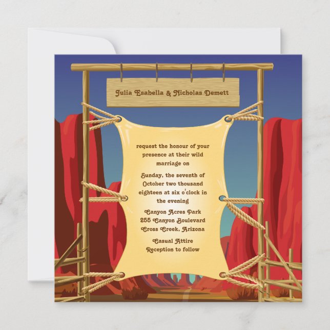 5.25" x 5.25" Wild West Wedding Invitation (Front)