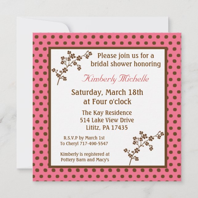 5.25x5.25 Brn Pink Polkadots Bridal Shower Invite (Front)