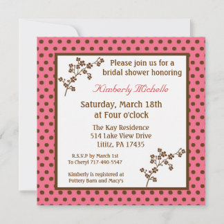 5.25x5.25 Brn Pink Polkadots Bridal Shower Invite
