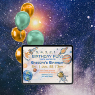 5 4 3 2 1 Birthday Fun Space  Invitation