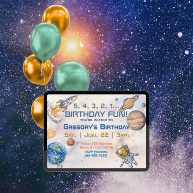 5 4 3 2 1 Birthday Fun Space  Invitation (Creator Uploaded)