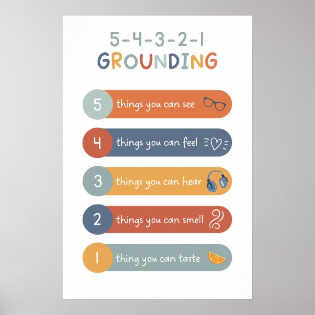 5-4-3-2-1 Grounding Technique Boho Classroom Poster (Front)