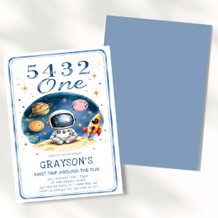 5 4 3 2 One Astronaut 1st Birthday Invitation