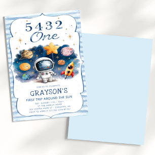 5 4 3 2 One Astronaut Space 1st Birthday Invitation