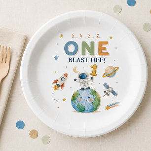 5 4 3 2 One Blast Off Birthday Paper Plate