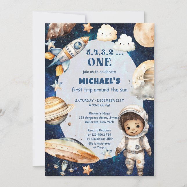  5 4 3 2 One First Trip Around The Sun Birthday Invitation (Front)