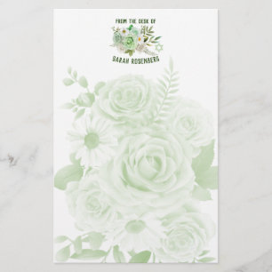 5.5" x 8.5" Stationery Paper Green Roses