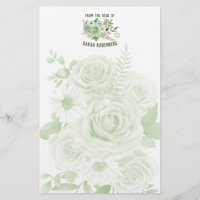 5.5" x 8.5" Stationery Paper Green Roses (Front)