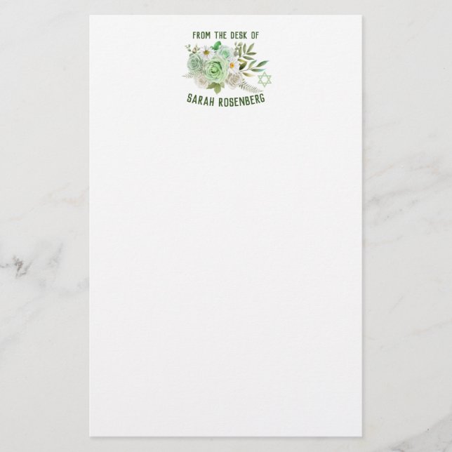 5.5" x 8.5" Stationery Paper Green Roses (Front)