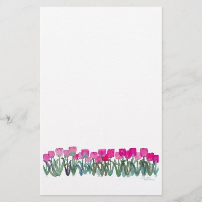 5.5" x 8.5" Watercolor Pink Tulip Stationery (Front)
