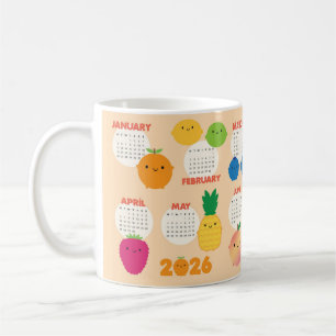 5 A Day Kawaii Fruits 2026 Calendar Coffee Mug