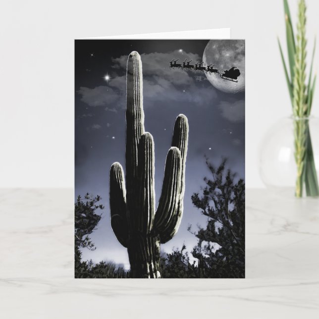 5 Armed Desert Saguaro in the Moonlight Holiday Card (Front)