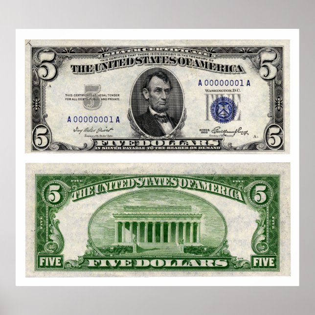 $5 Banknote, Silver Certificate, Series of 1953 Poster (Front)
