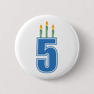 5 Birthday Candles (Blue / Green) 6 Cm Round Badge