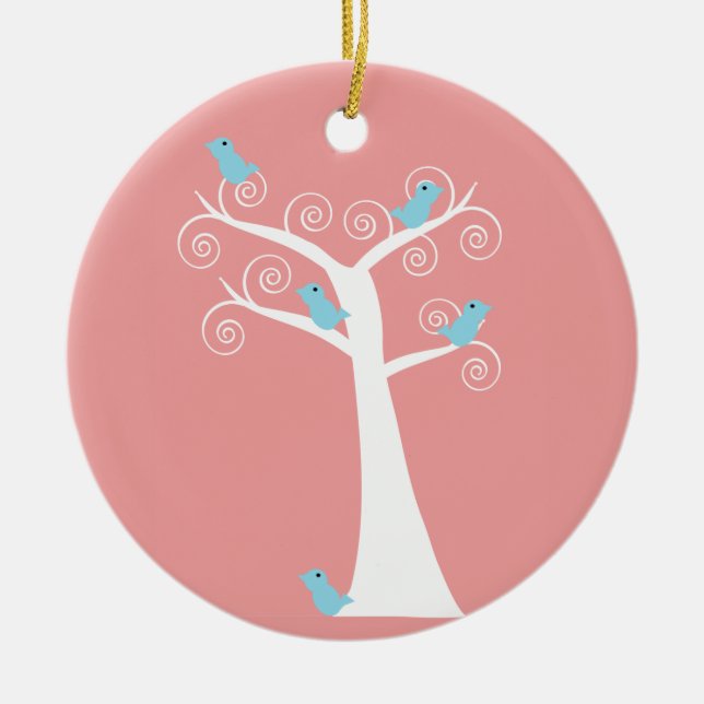 5 Blue Birds in a Tree Ornament (Front)