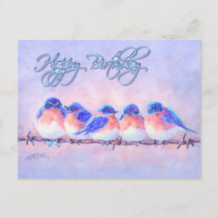 5 BLUEBIRDS on a WIRE & TEXT by SHARON SHARPE Postcard