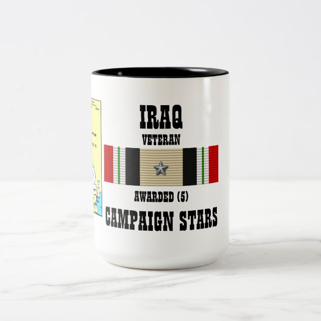 5 CAMPAIGN STARS IRAQ VETERAN Two-Tone COFFEE MUG (Center)