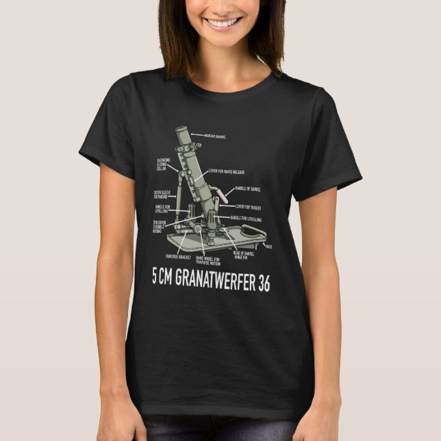 5 cm Granatwerfer 36 German WW2 50mm Mortar Diagra T-Shirt (Front)