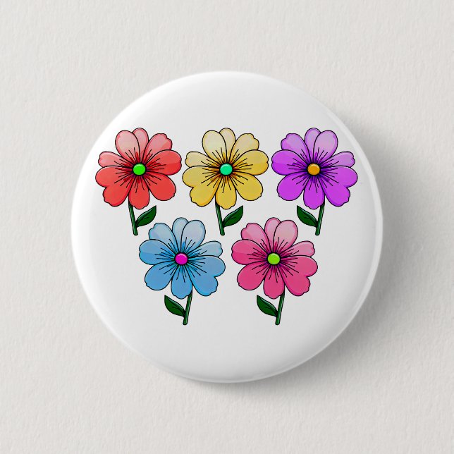 5 Colour Flowers Design  6 Cm Round Badge (Front)