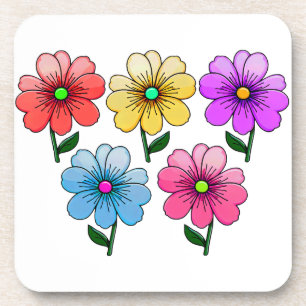 5 Colour Flowers Design Coaster