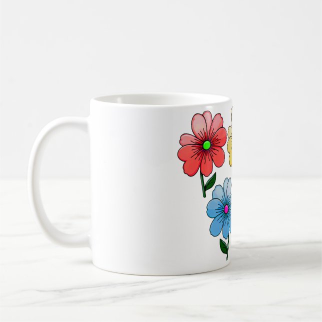 5 Colour Flowers Design  Coffee Mug (Left)