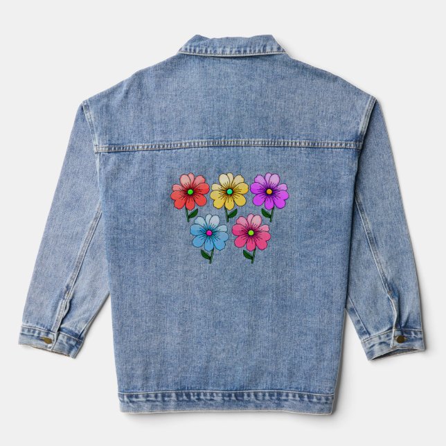 5 Colour Flowers Design  Denim Jacket (Back)