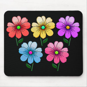 5 Colour Flowers Design Mouse Mat