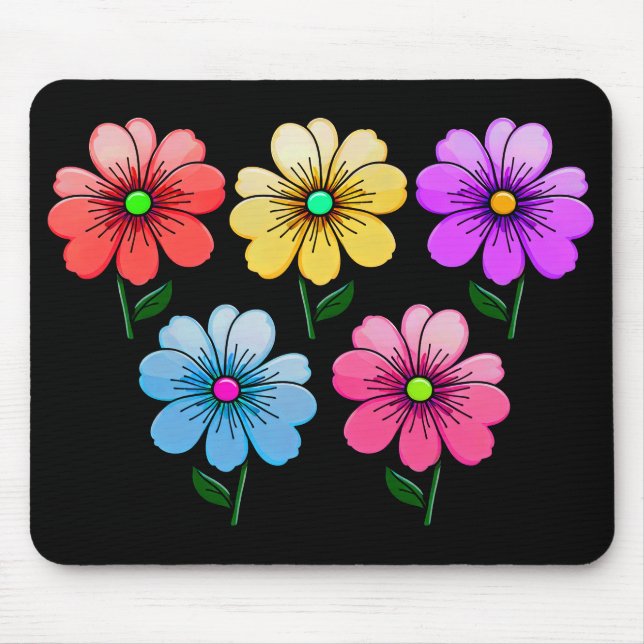 5 Colour Flowers Design  Mouse Mat (Front)
