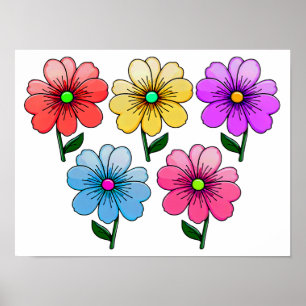 5 Colour Flowers Design  Poster