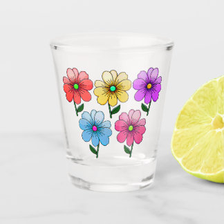 5 Colour Flowers Design  Shot Glass