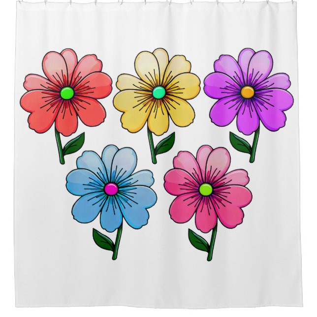 5 Colour Flowers Design  Shower Curtain (Front)