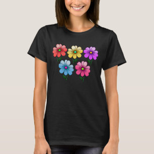 5 Colour Flowers Design  T-Shirt